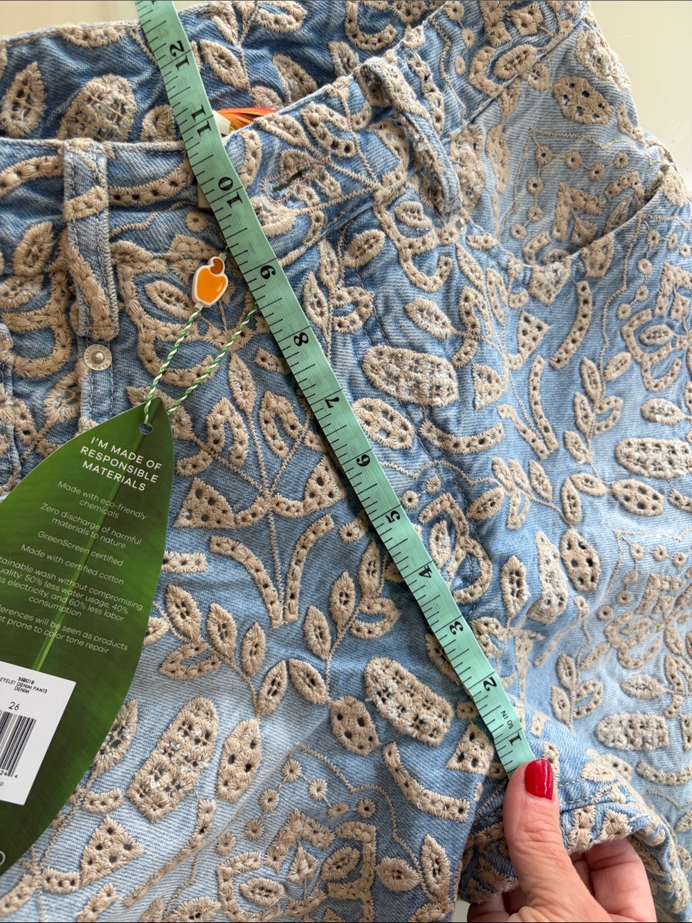 NWT Denim Eyelet Pockets Flare Pants - Picture 8 of 11